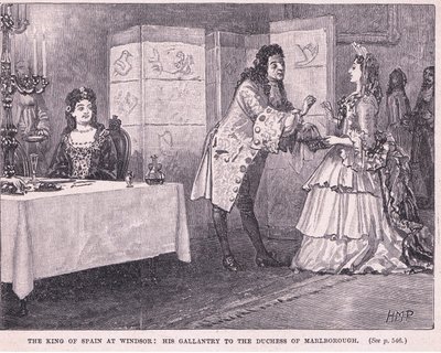 Der König von Spanien in Windsor: seine Galanterie gegenüber der Herzogin von Marlborough AD 1704 von Henry Marriott Paget